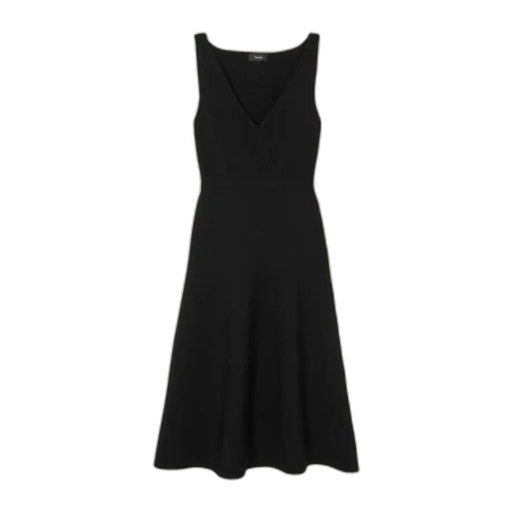 THEORY Stretch-crepe wrinkle resistant midi black dress | Petite | MSRP $425